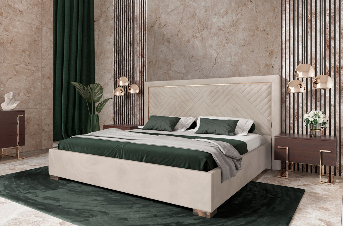 Corrico - Off White Velvet Modern EK Bed by VIG Furniture - View 1