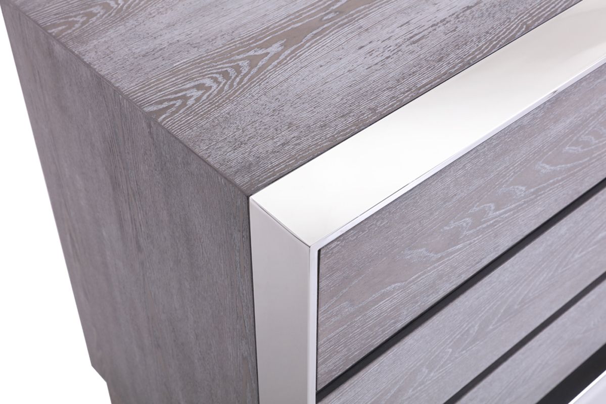 Queen Arlene Modern Grey Elm & Stainless Steel Bedroom Set