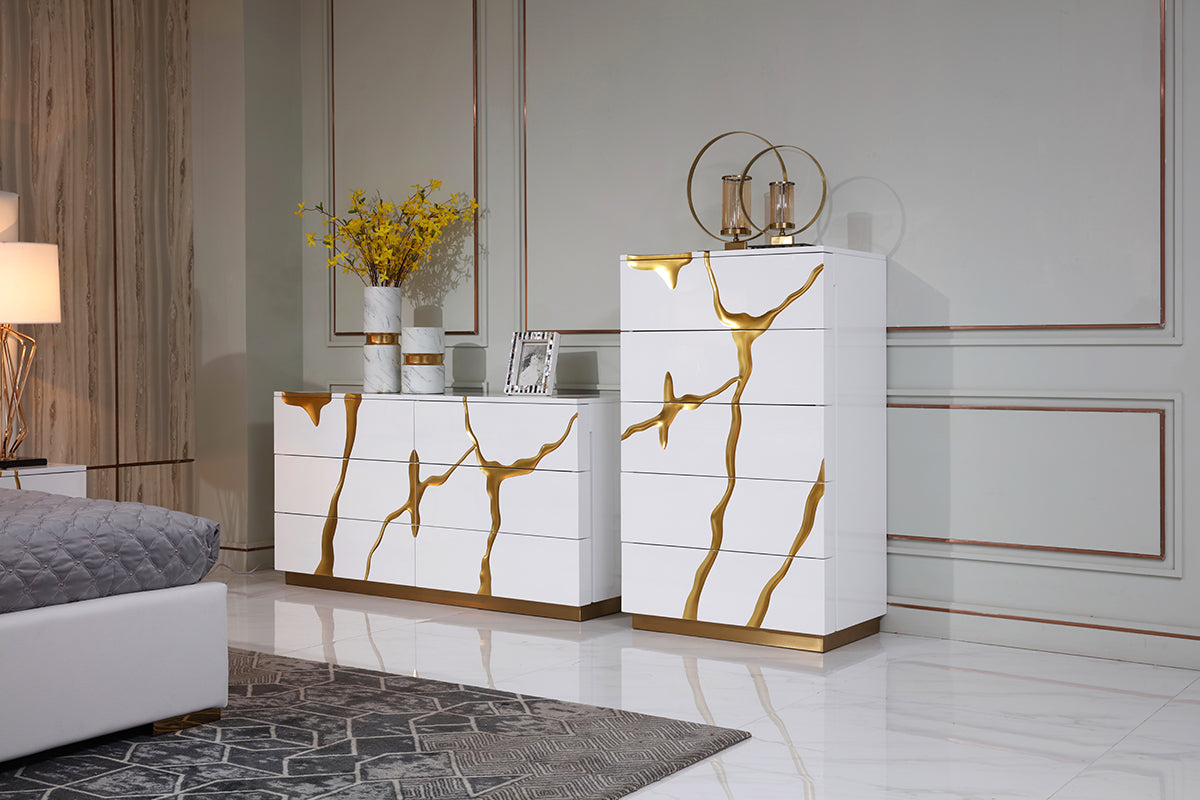 Aspen Modern Wide White and Gold Dresser by VIG Furniture - View 8