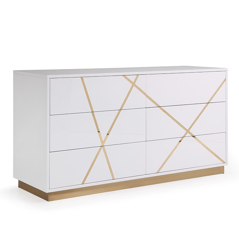 Nixa Modern Wide White and Gold Dresser by VIG Furniture - View 2