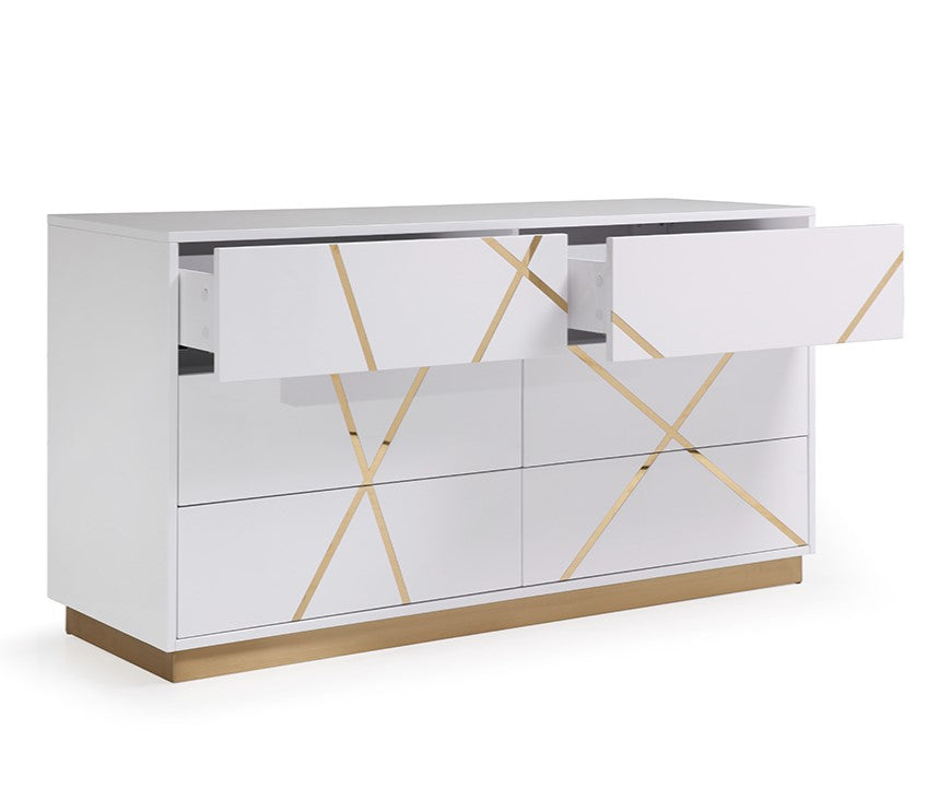 Nixa Modern Wide White and Gold Dresser by VIG Furniture - View 3
