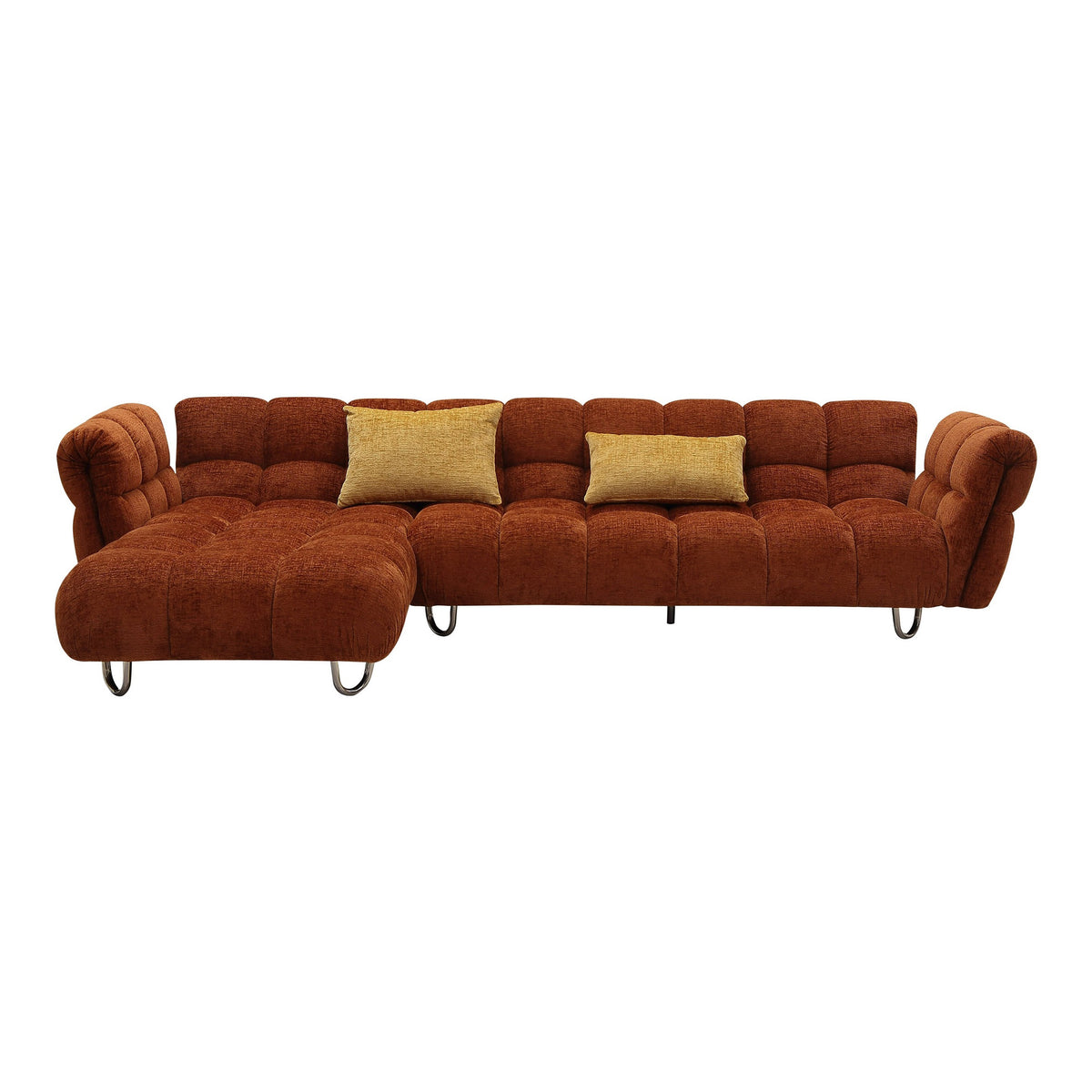Jacinda - Modern Burnt Orange Fabric Left Facing Sectional Sofa + 2 Yellow Pillows by VIG Furniture - View 1