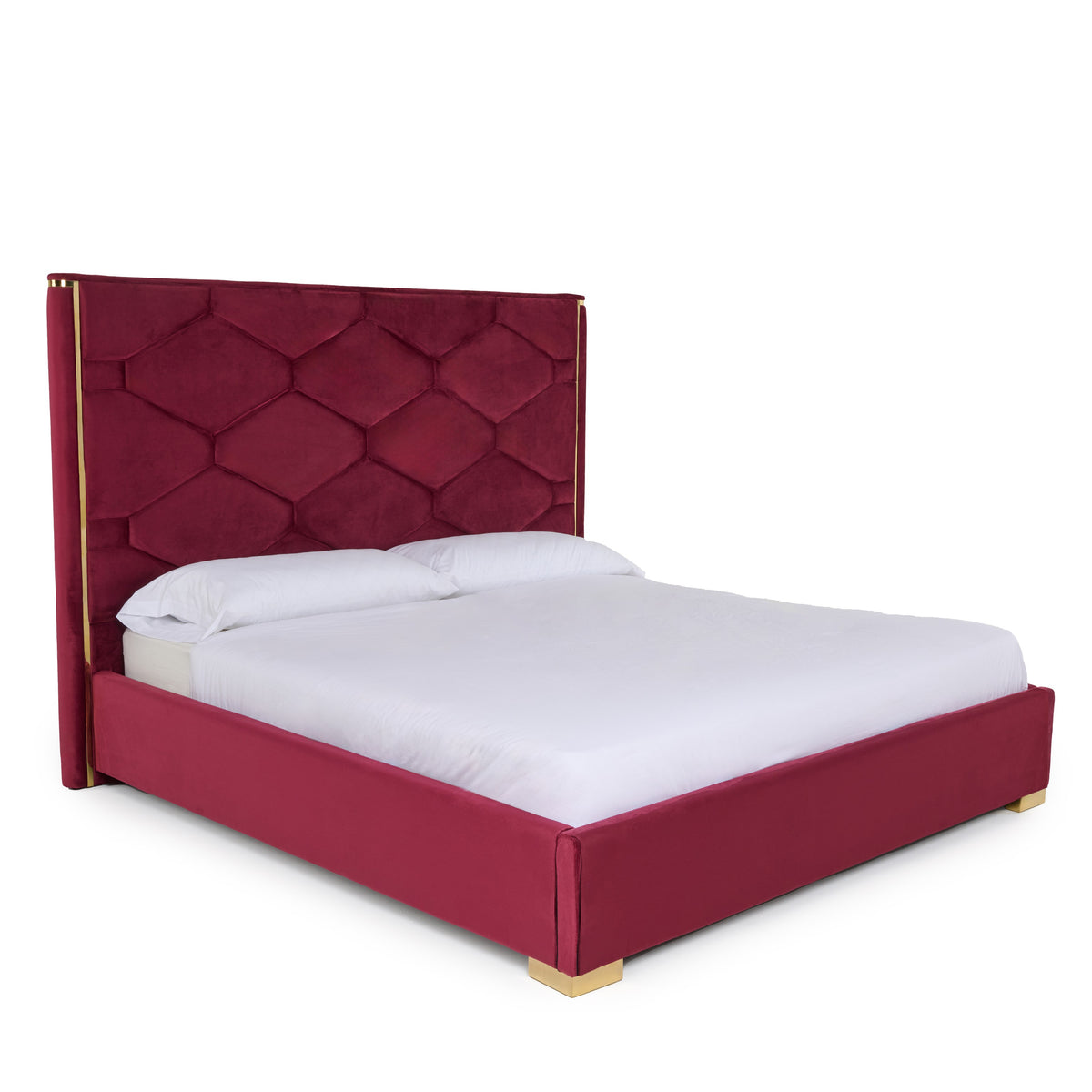 Queen Janet - Modern Red Velvet + Gold Bed by VIG Furniture - View 2