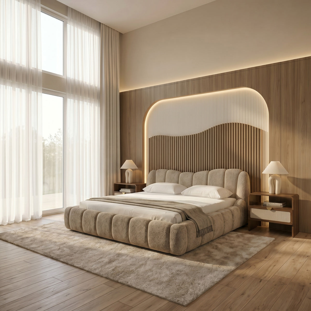 Janine - Modern Tan Fabric Bed by VIG Furniture - View 7