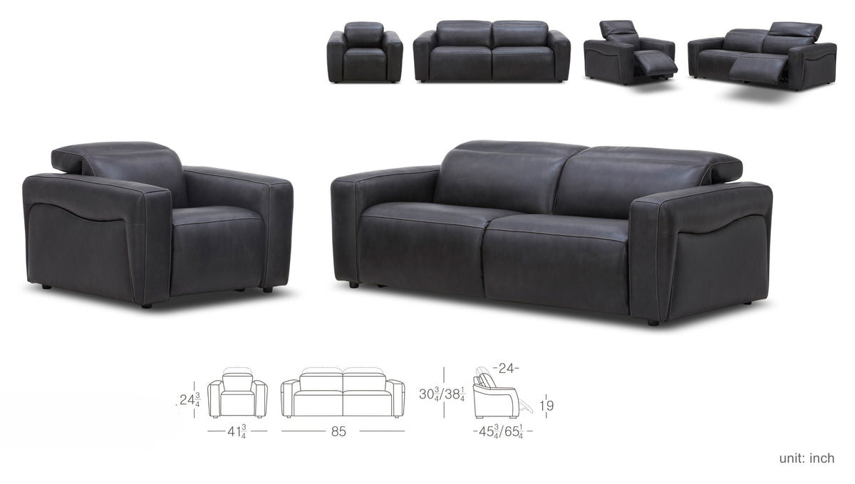Nouveau Jessop - Modern Dark Grey Leather Sofa 2 Recliners by VIG Furniture - View 4