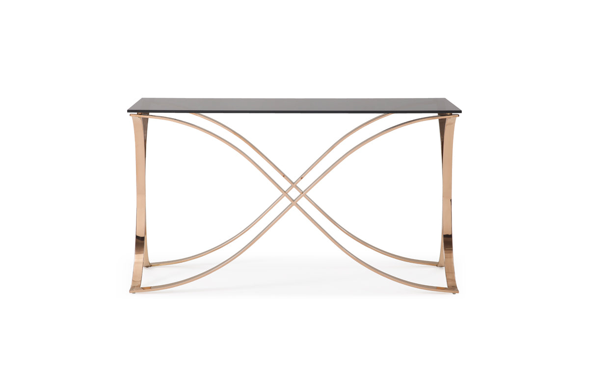 Reklaw Modern Smoked Glass & Rosegold Console Table by VIG Furniture - View 1