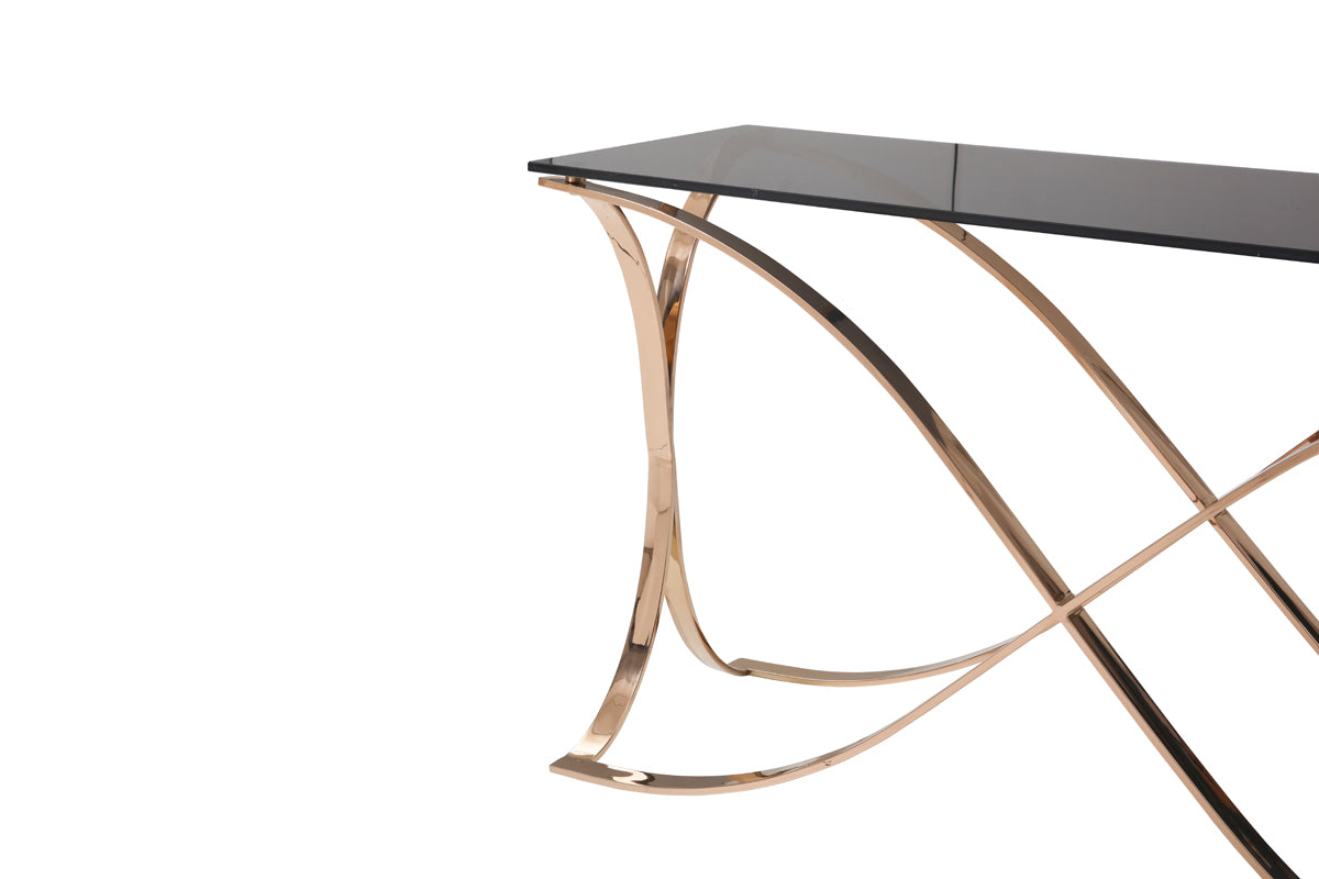 Reklaw Modern Smoked Glass & Rosegold Console Table by VIG Furniture - View 3