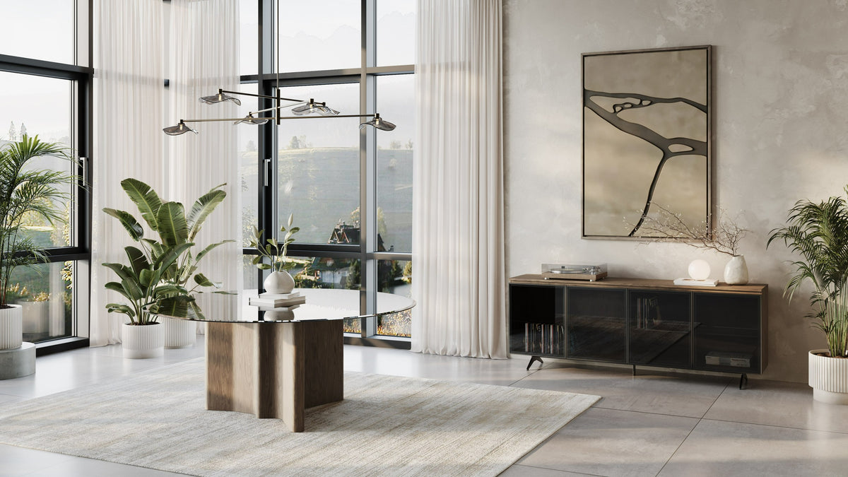 Kaye - Modern Walnut + Glass 71" Round Dining Table by VIG Furniture - View 6