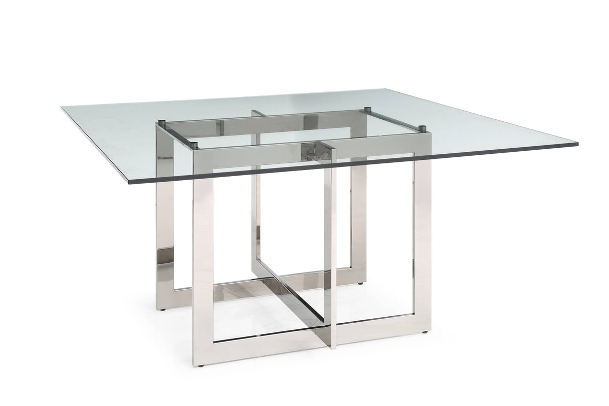 Keaton - Square Modern Glass + Stainless Steel Dining Table by VIG Furniture - View 2