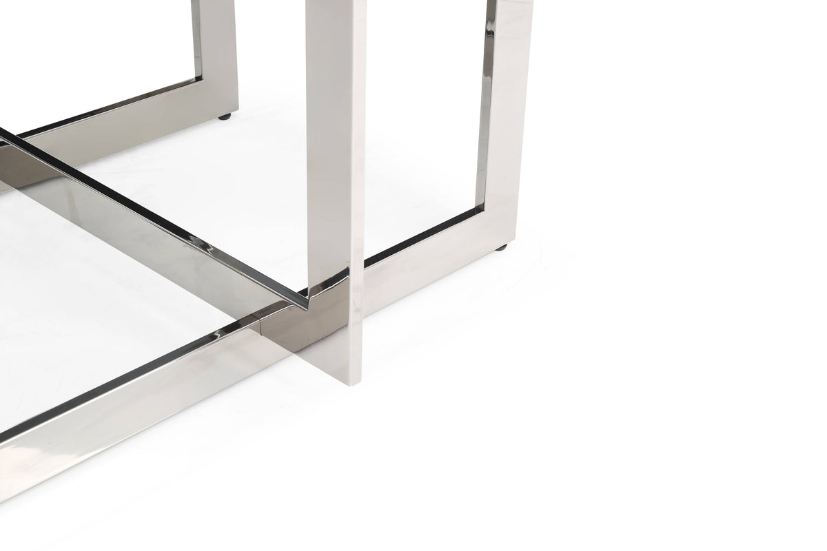 Keaton - Square Modern Glass + Stainless Steel Dining Table by VIG Furniture - View 3