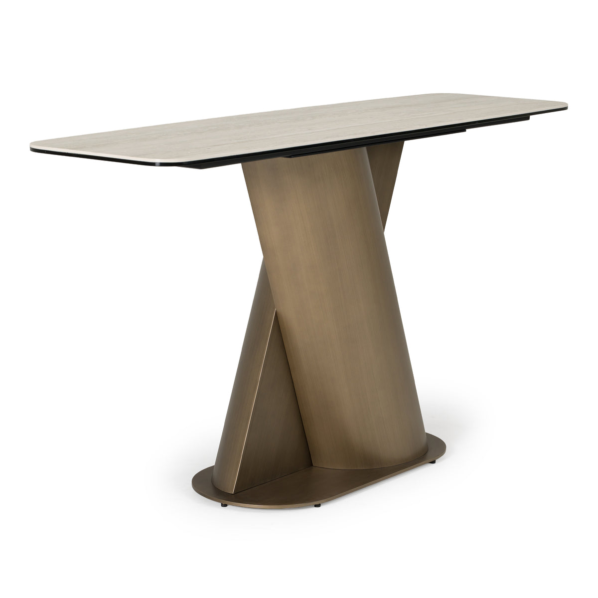 Kiefer - Modern Faux Travertine Ceramic + Bronze Console Table by VIG Furniture - View 2