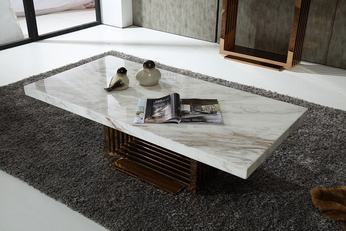 Kingsley Modern Marble & Rosegold Coffee Table by VIG Furniture - View 1