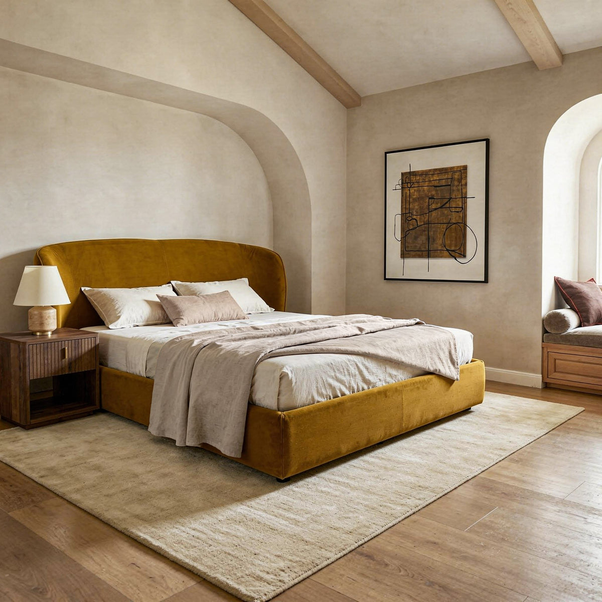 Lambert - Modern Burnt Orange Fabric Upholstered Bed by VIG Furniture - View 7
