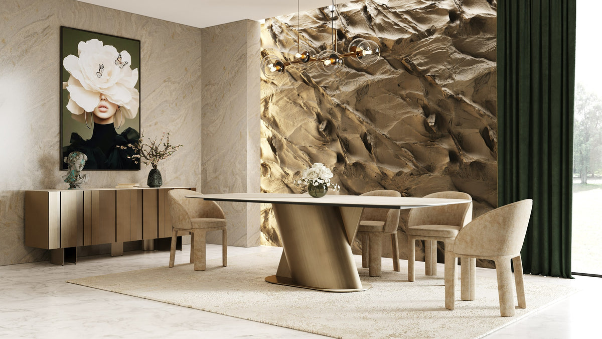 Kiefer - Modern Faux Travertine Ceramic + Bronze Dining Table by VIG Furniture - View 11