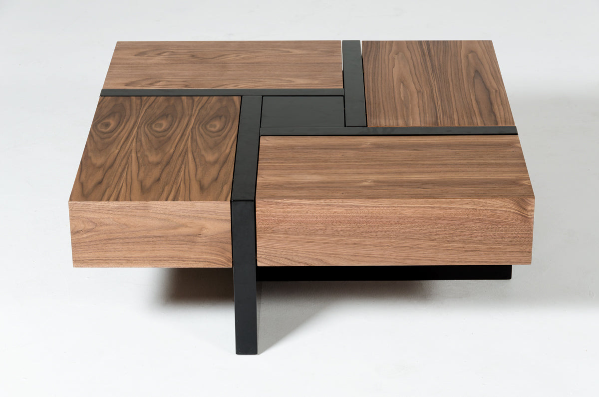 Makai Modern Walnut & Black Square Coffee Table by VIG Furniture - View 1