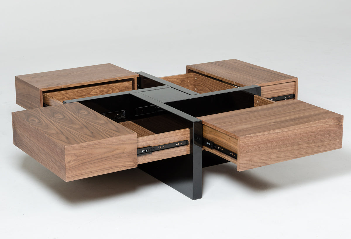 Makai Modern Walnut & Black Square Coffee Table by VIG Furniture - View 3