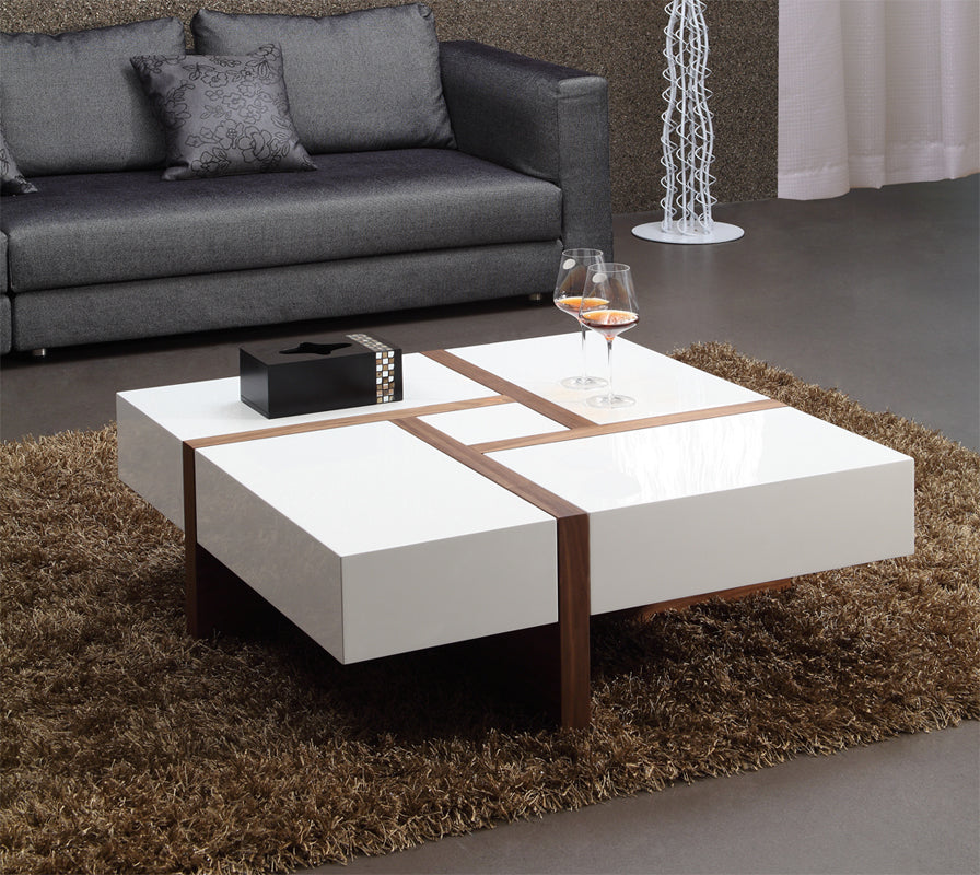 Makai Modern White & Walnut Square Coffee Table by VIG Furniture - View 2