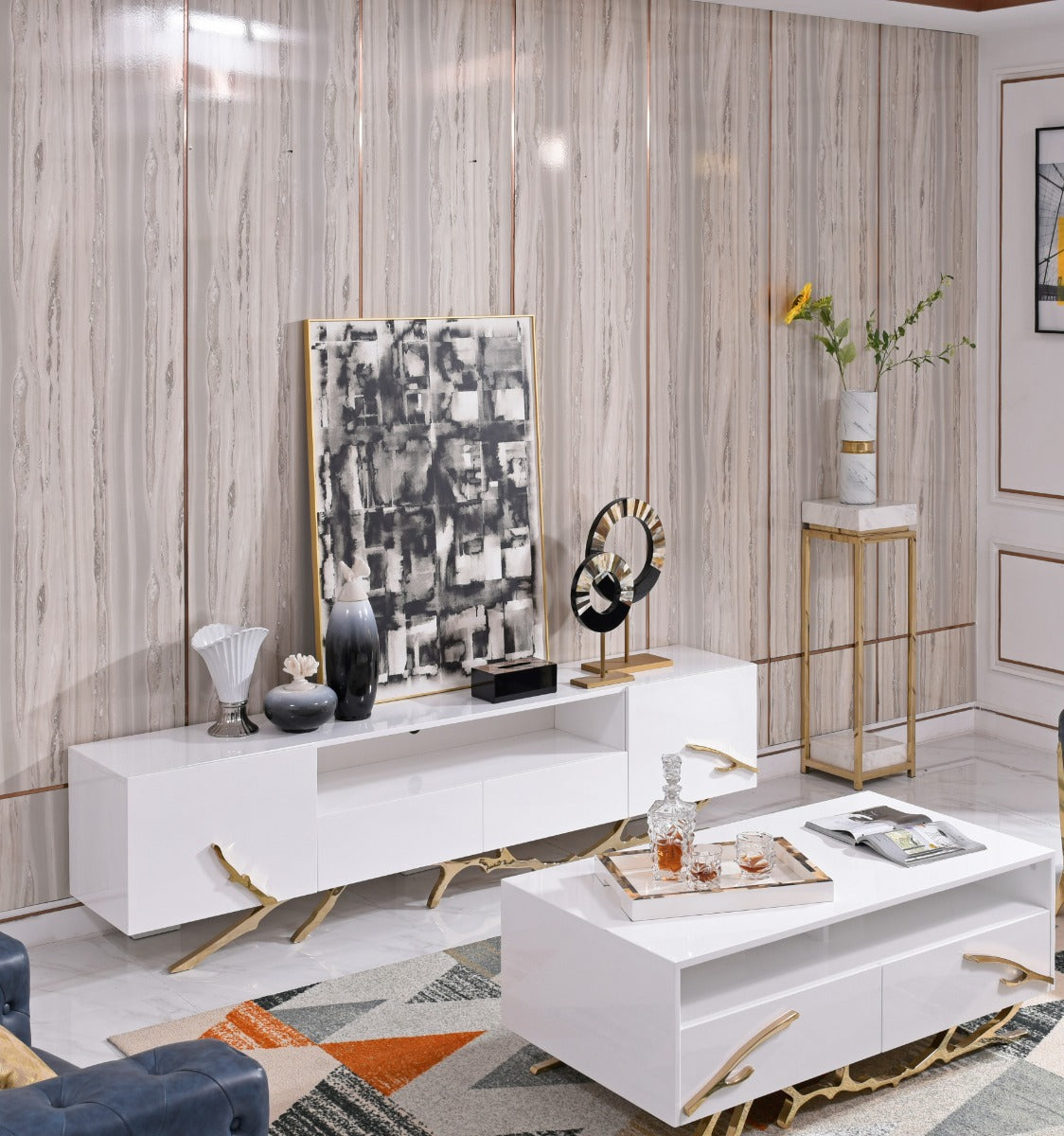 Legend - 87"-Wide Modern White Gold TV Stand by VIG Furniture - View 6