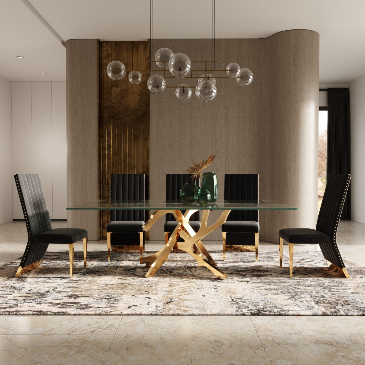 Keisha - Modern Black Velvet and Gold Dining Chair Set of 2 by VIG Furniture - View 6