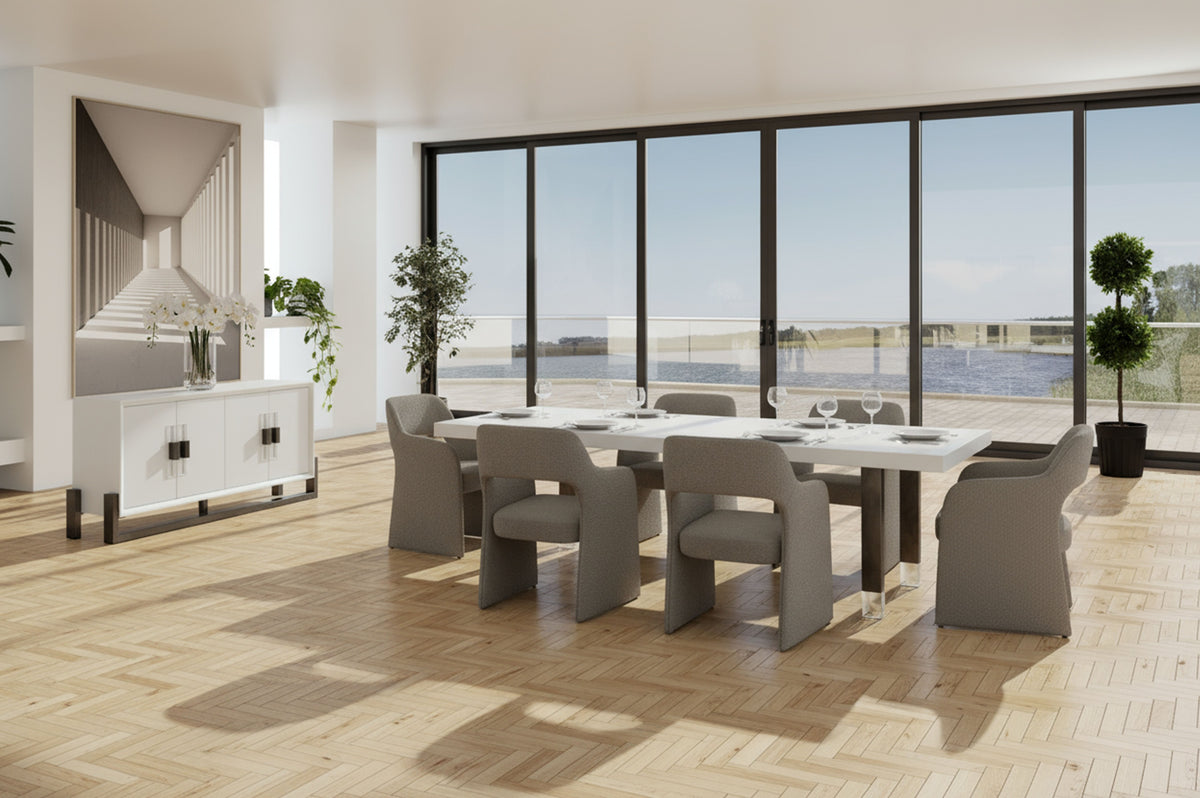 Lenny- Modern White High Gloss & Stainless Steel Gun Metal Dining Table by VIG Furniture - View 7