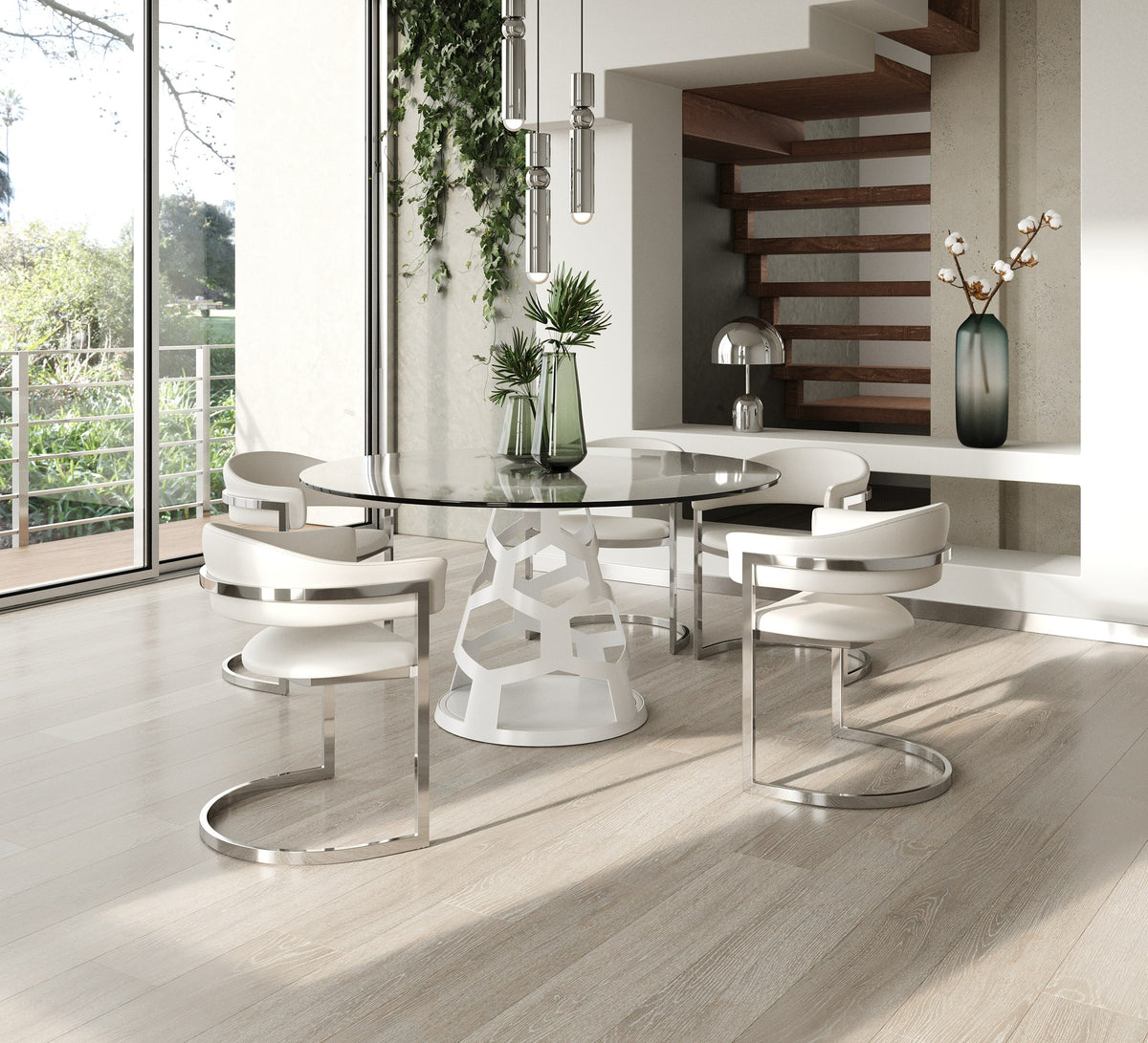Lilly - Modern 12mm Round Glass + White Dining Table by VIG Furniture - View 6