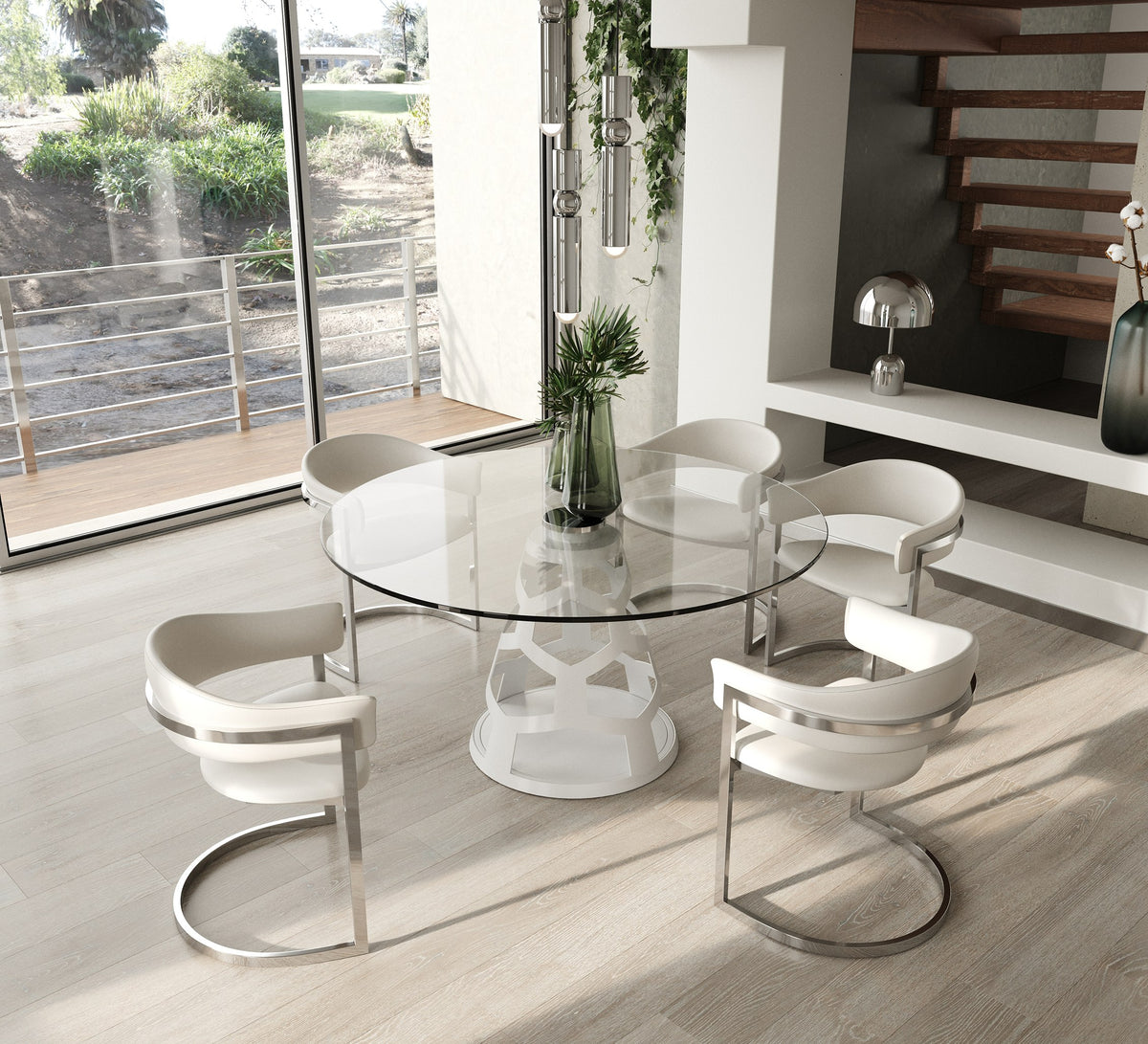 Lilly - Modern 12mm Round Glass + White Dining Table by VIG Furniture - View 7