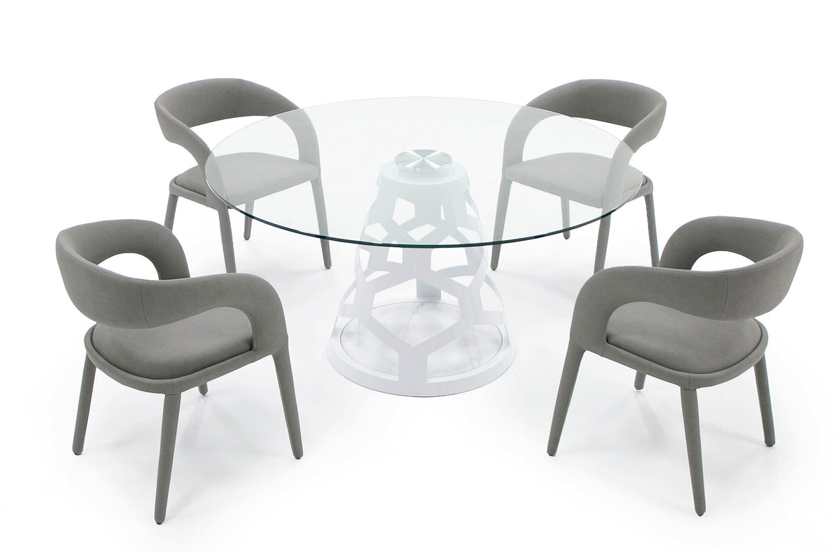 Lilly - Modern 12mm Round Glass + White Dining Table by VIG Furniture - View 2