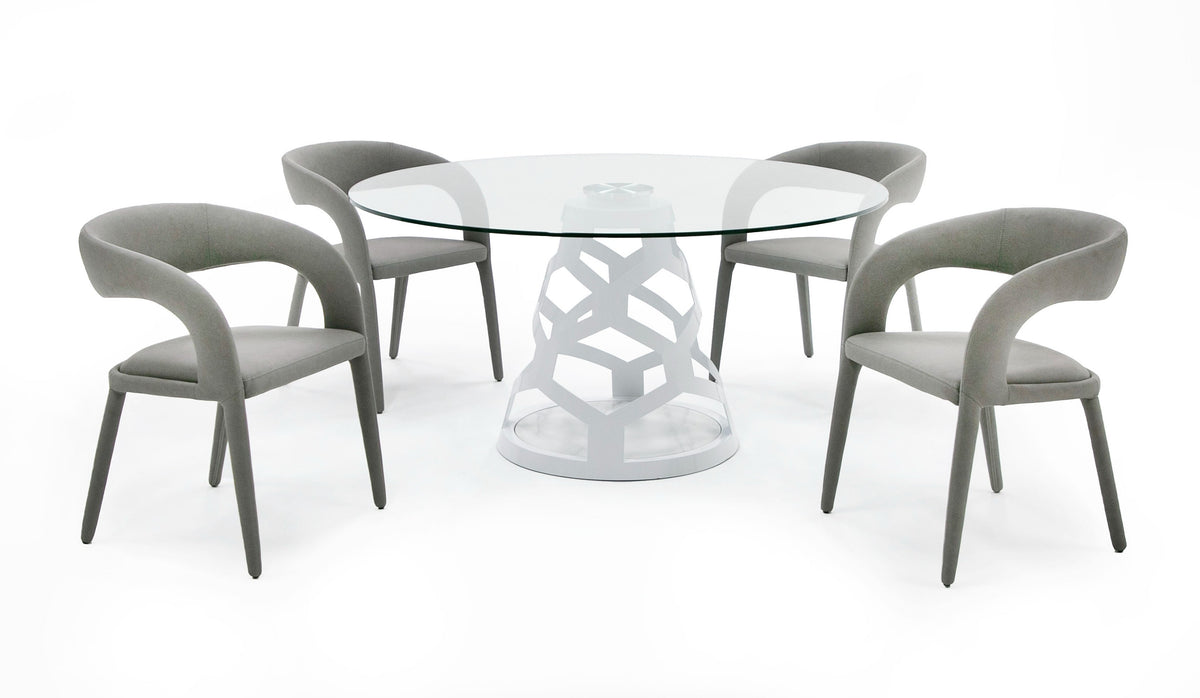 Lilly - Modern 12mm Round Glass + White Dining Table by VIG Furniture - View 3