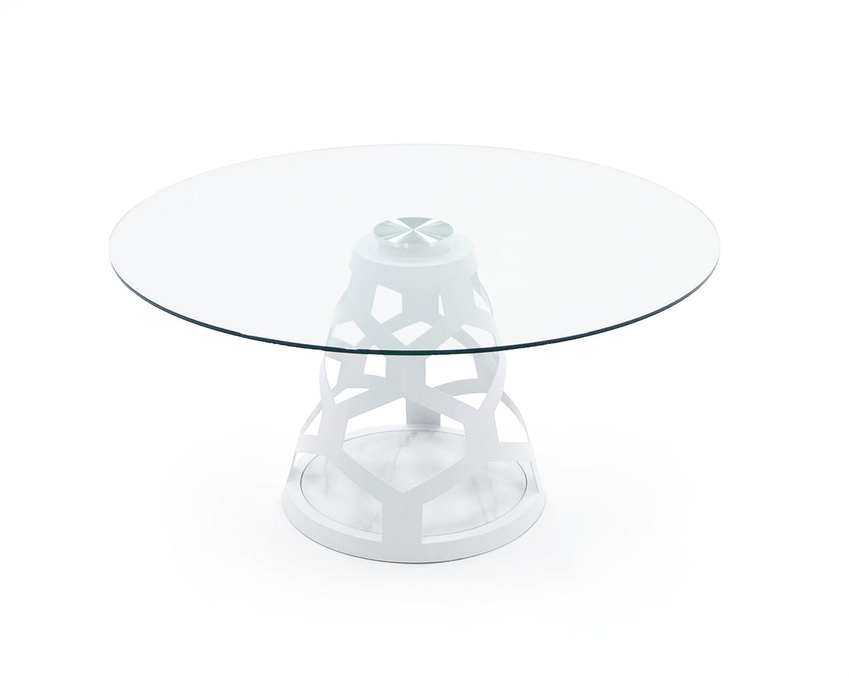 Lilly - Modern 12mm Round Glass + White Dining Table by VIG Furniture - View 4
