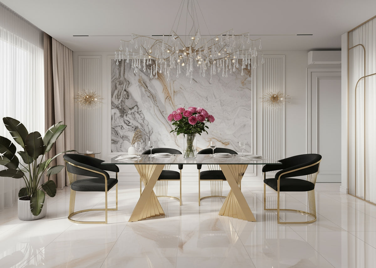 Buquet - Glam Glass + Champagne Gold Rectangular Dining Table by VIG Furniture - View 2