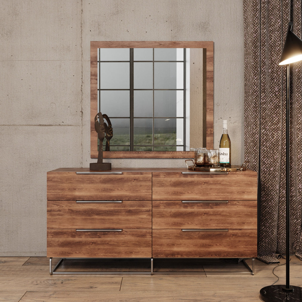 Queen Lorenzo Italian Modern Walnut Bedroom Set