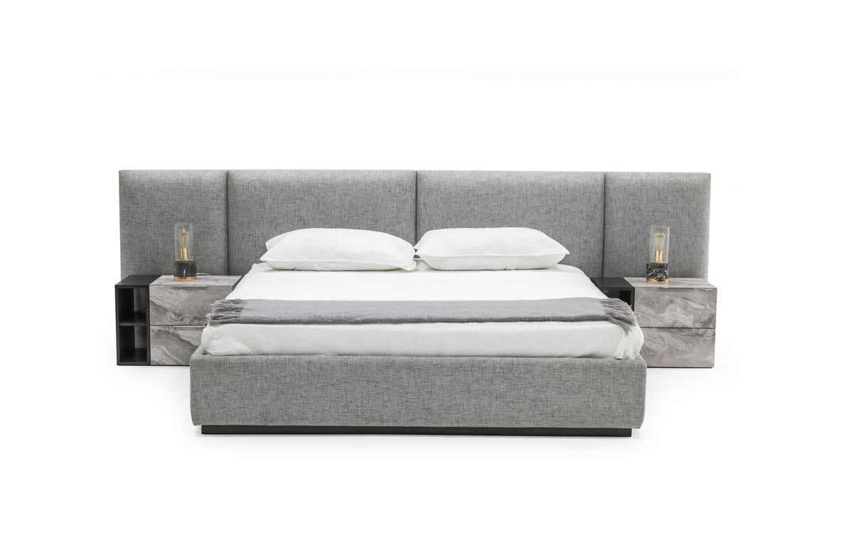 Eastern King Maranello - Modern Grey Fabric Bed w/ Two Nightstands by VIG Furniture - View 1
