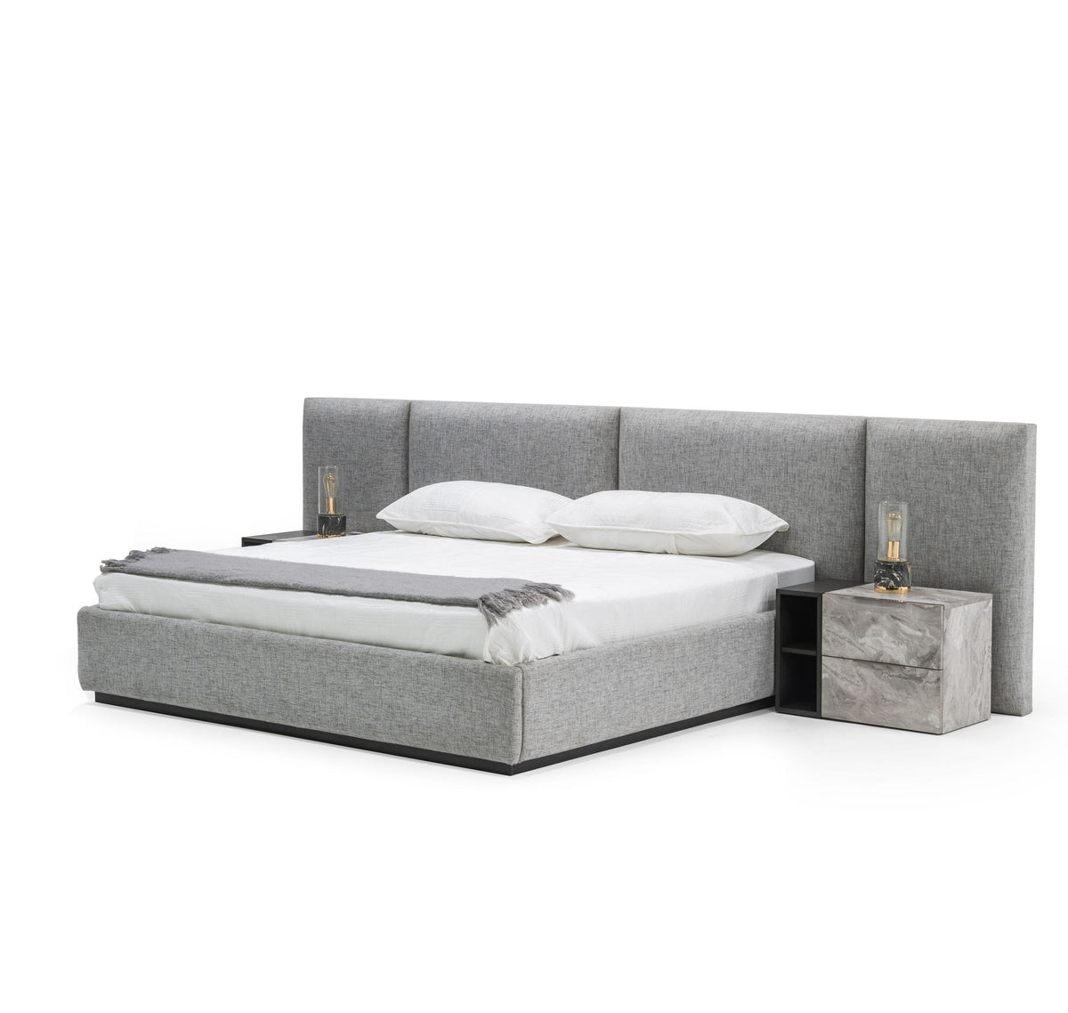 Maranello - Modern Grey Fabric Bed w/ Two Nightstands by VIG Furniture - View 2