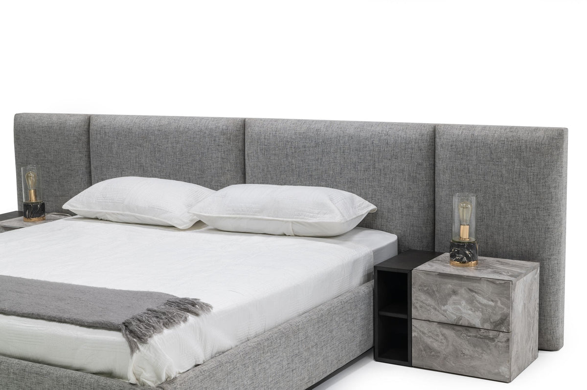Maranello - Modern Grey Fabric Bed w/ Two Nightstands by VIG Furniture - View 3