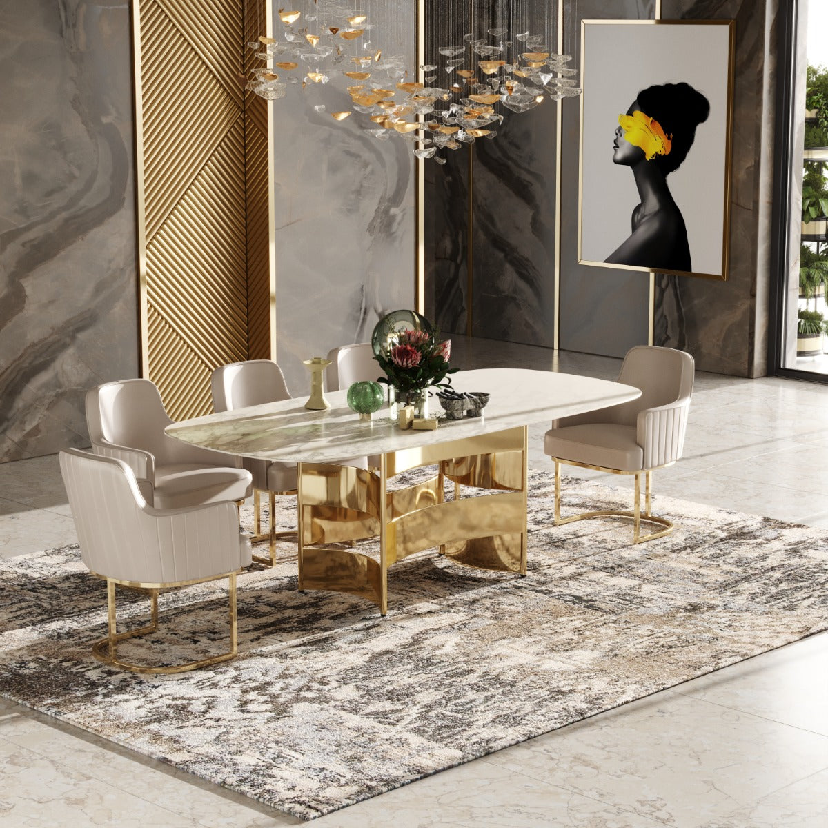 Marmot - White Marble and Champagne Gold Dining Table by VIG Furniture - View 5
