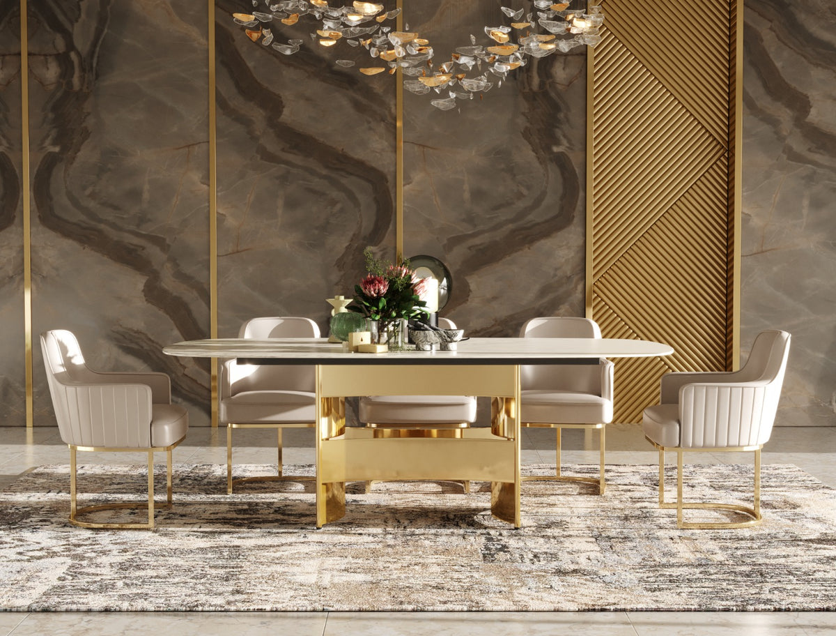Marmot - White Marble and Champagne Gold Dining Table by VIG Furniture - View 6
