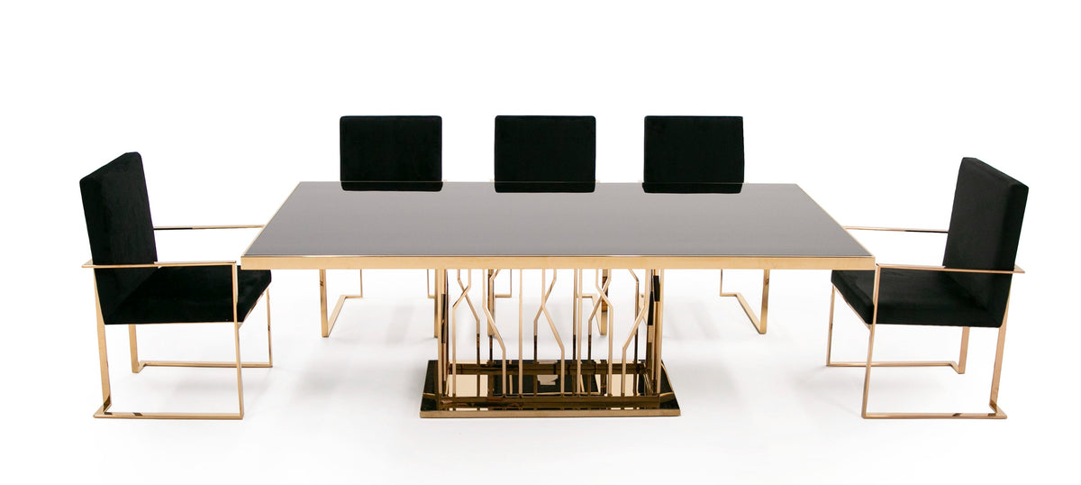 Marston Modern Black Glass & Rosegold Dining Table by VIG Furniture - View 2