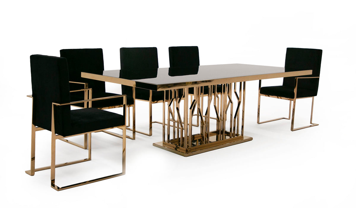 Marston Modern Black Glass & Rosegold Dining Table by VIG Furniture - View 3