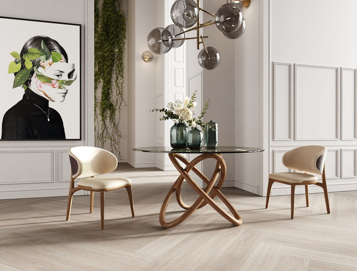 Mason Modern Round Glass & Walnut Dining Table by VIG Furniture - View 2