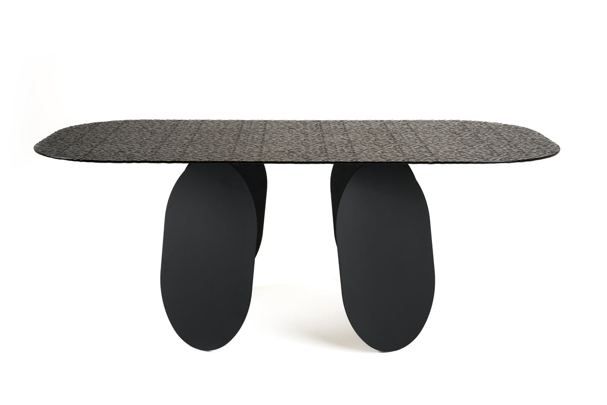 Maxine - Modern Hammered Grey Glass Rectangular Dining Table by VIG Furniture - View 4