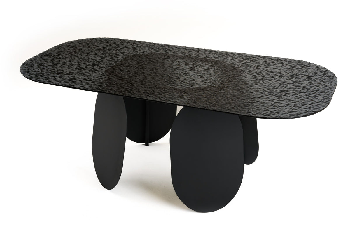 Maxine - Modern Hammered Grey Glass Rectangular Dining Table by VIG Furniture - View 5