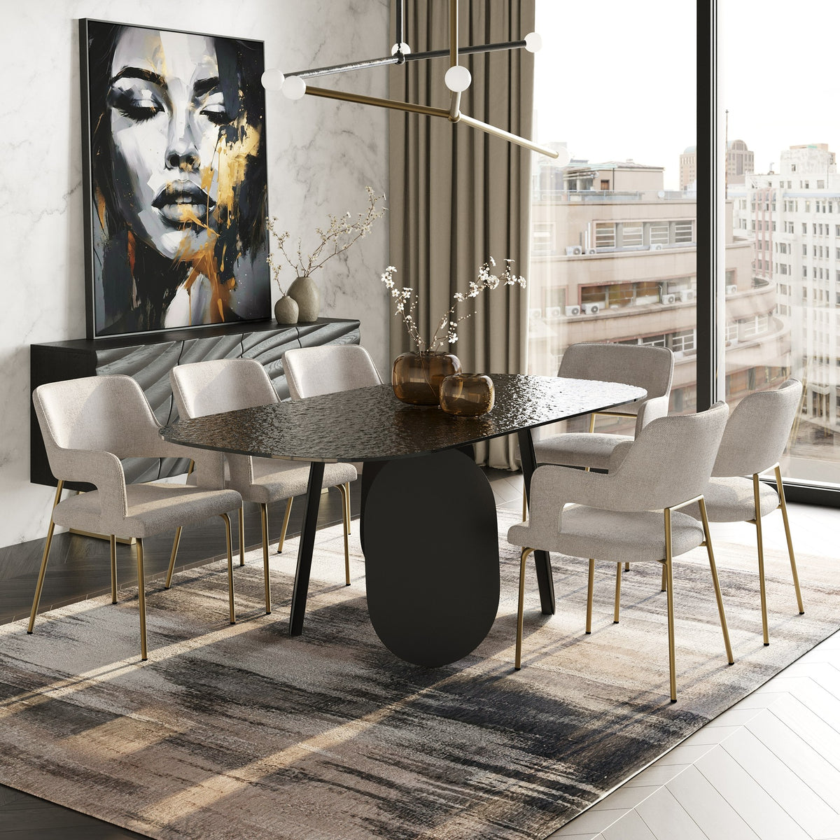 Maxine - Modern Hammered Grey Glass Rectangular Dining Table by VIG Furniture - View 9