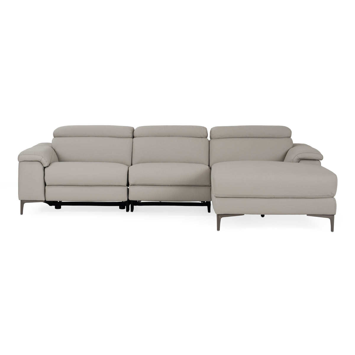 Meidas - Modern Light Grey Leather Sectional Sofa + 2 Recliners - Right Facing Chaise by VIG Furniture - View 8