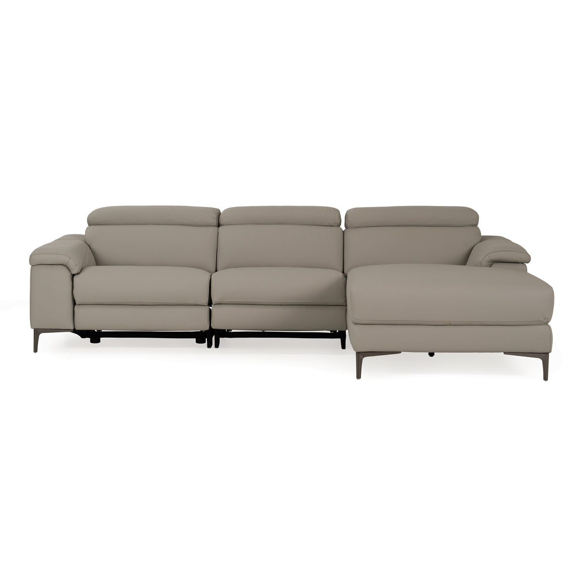 Meidas - Modern Light Grey Leather Sectional Sofa + 2 Recliners - Right Facing Chaise by VIG Furniture - View 1