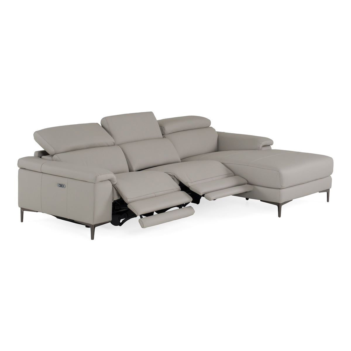 Meidas - Modern Light Grey Leather Sectional Sofa + 2 Recliners - Right Facing Chaise by VIG Furniture - View 13
