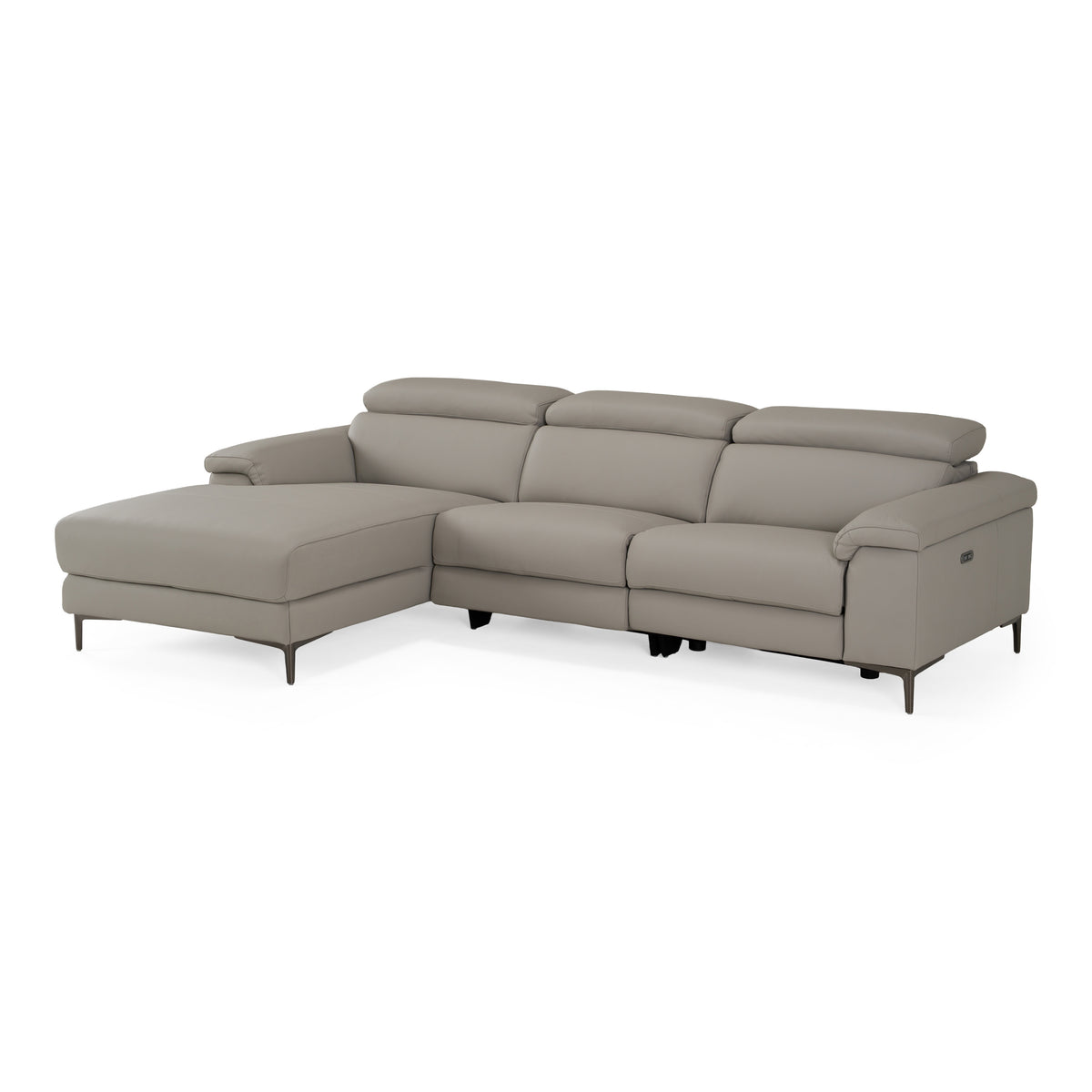 Meidas - Modern Light Grey Leather Sectional Sofa + 2 Recliners - Left Facing Chaise by VIG Furniture - View 3