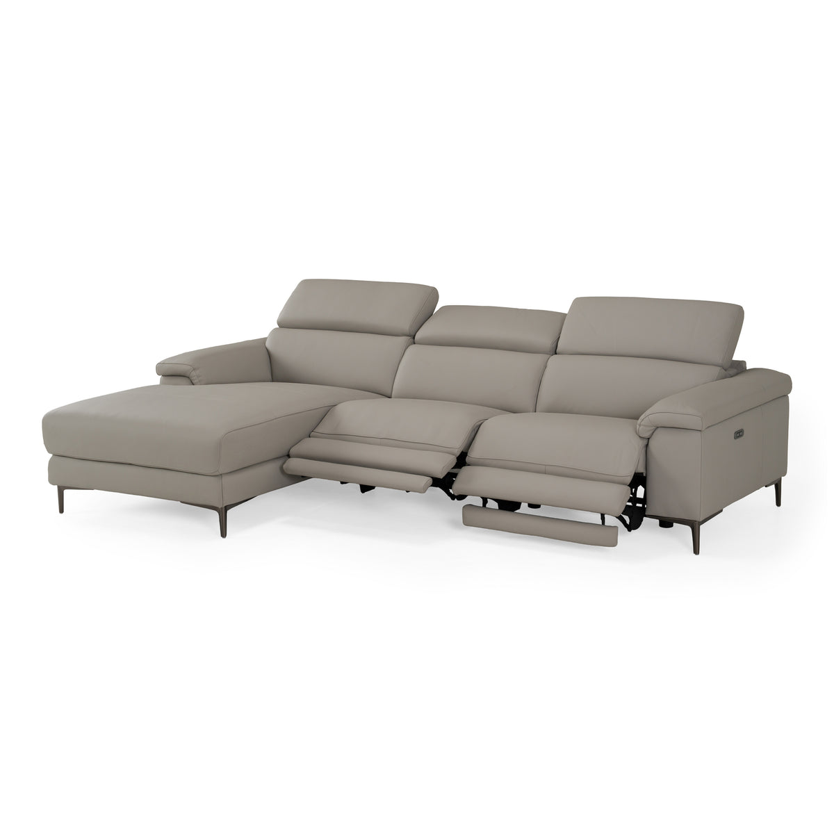 Meidas - Modern Light Grey Leather Sectional Sofa + 2 Recliners - Left Facing Chaise by VIG Furniture - View 4