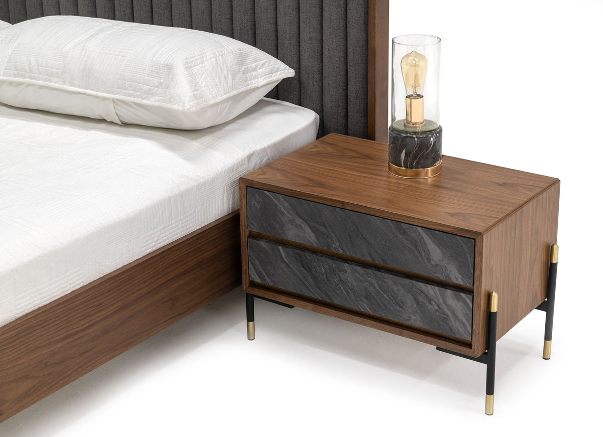 Eastern King Metcalf - Mid-Century Walnut & Grey Bed w/ Two Nightstands by VIG Furniture - View 3