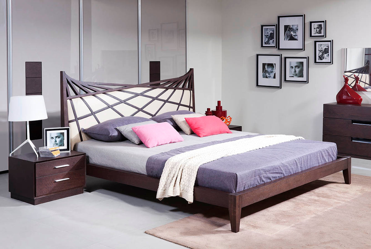Prism Modern Brown & Beige Bonded Leather Bed by VIG Furniture - View 2
