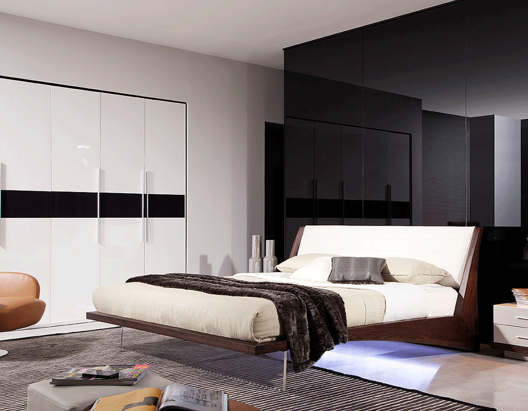 Eastern King Volterra Contemporary Brown Oak and White Floating Bed w/ Lights by VIG Furniture - View 1